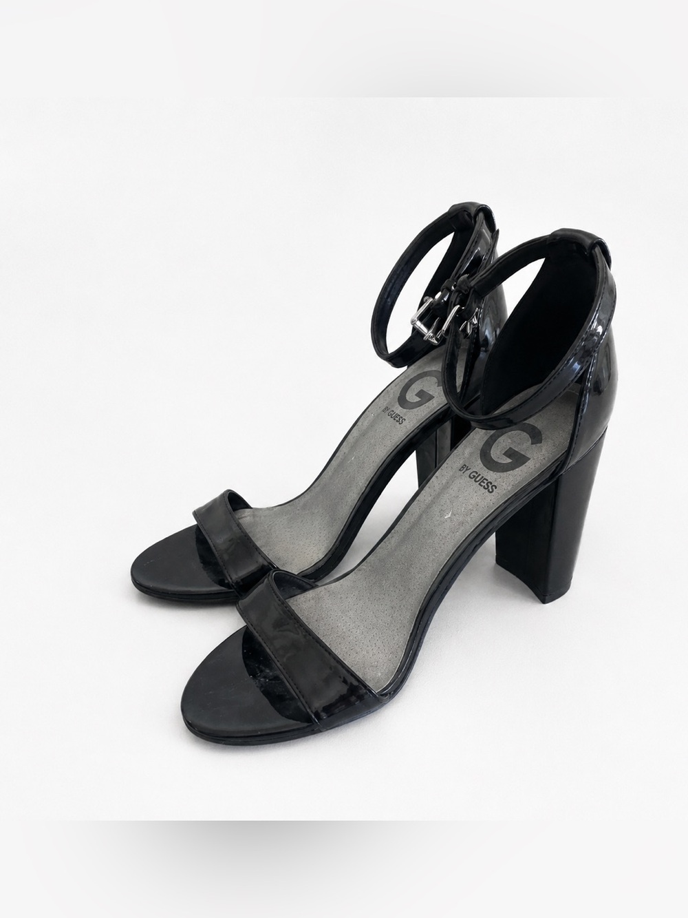 G by Guess Womens Shantel Open Toe Black Patent Heels